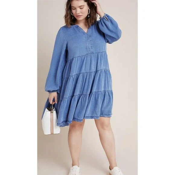 Anthropologie | Dresses | Nwt Anthropolgie Maeve Women Susannah Tiered  Tunic Boho Denim Dress Size Xsp | Poshmark